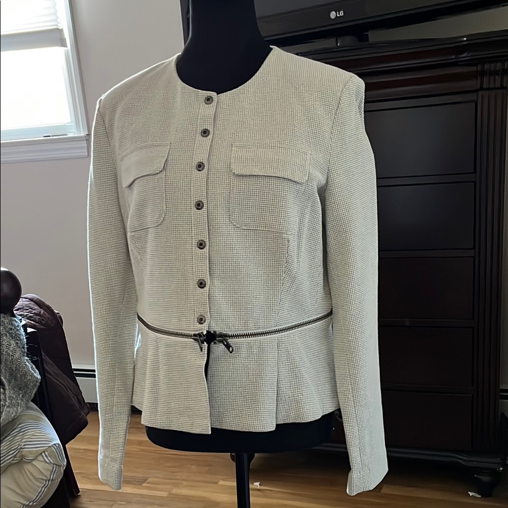 Cream Peplum Blazer with Tailored Fit